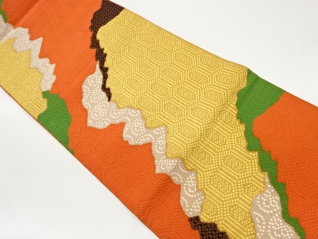 リサイクル　道長取りに亀甲模様織出し全通袋帯